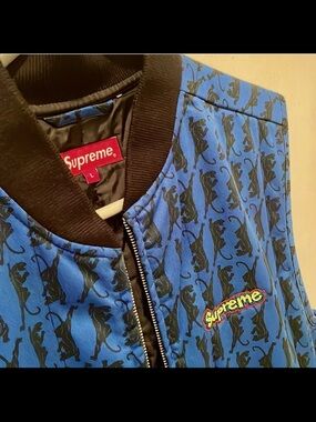 Supreme Black Panther Print Quilted Vest in Blue